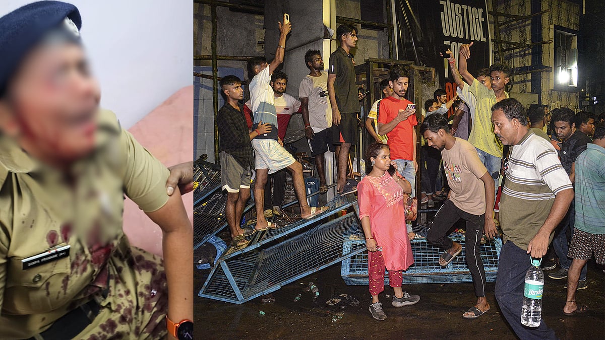 Kolkata Police constable injured on duty when a mob attacked RG Kar Hospital - X/@WBPolice and PTI